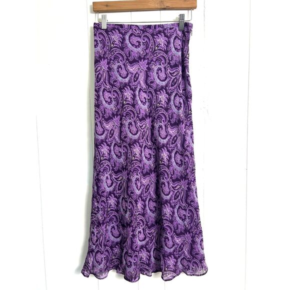 Ann Taylor Dresses & Skirts - Vintage Ann Taylor 100% Silk Skirt Size 2 Purple Paisley Fairy Y2K Boho